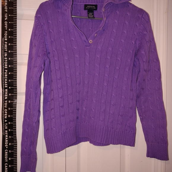 Purple Cable Knit Sweater Ladies Medium V Neck Knit Cable Sweater - Picture 7 of 7